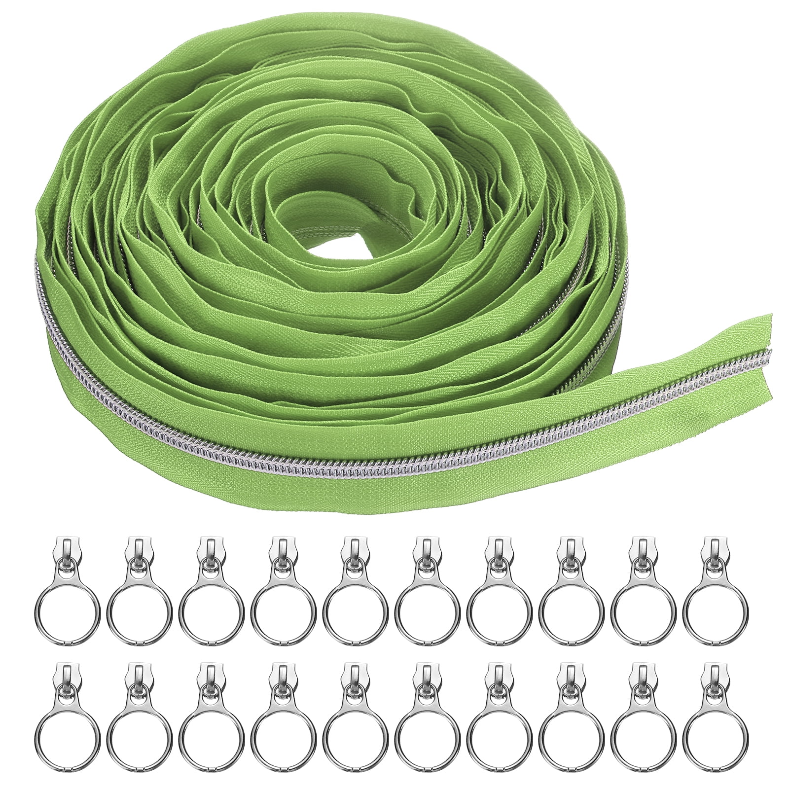 10 Yards #5 Nylon Coil Zipper By The Yard + 20 Sliders - Bulk Zipper For Sewing, Crafts, Bags (Grass Green)