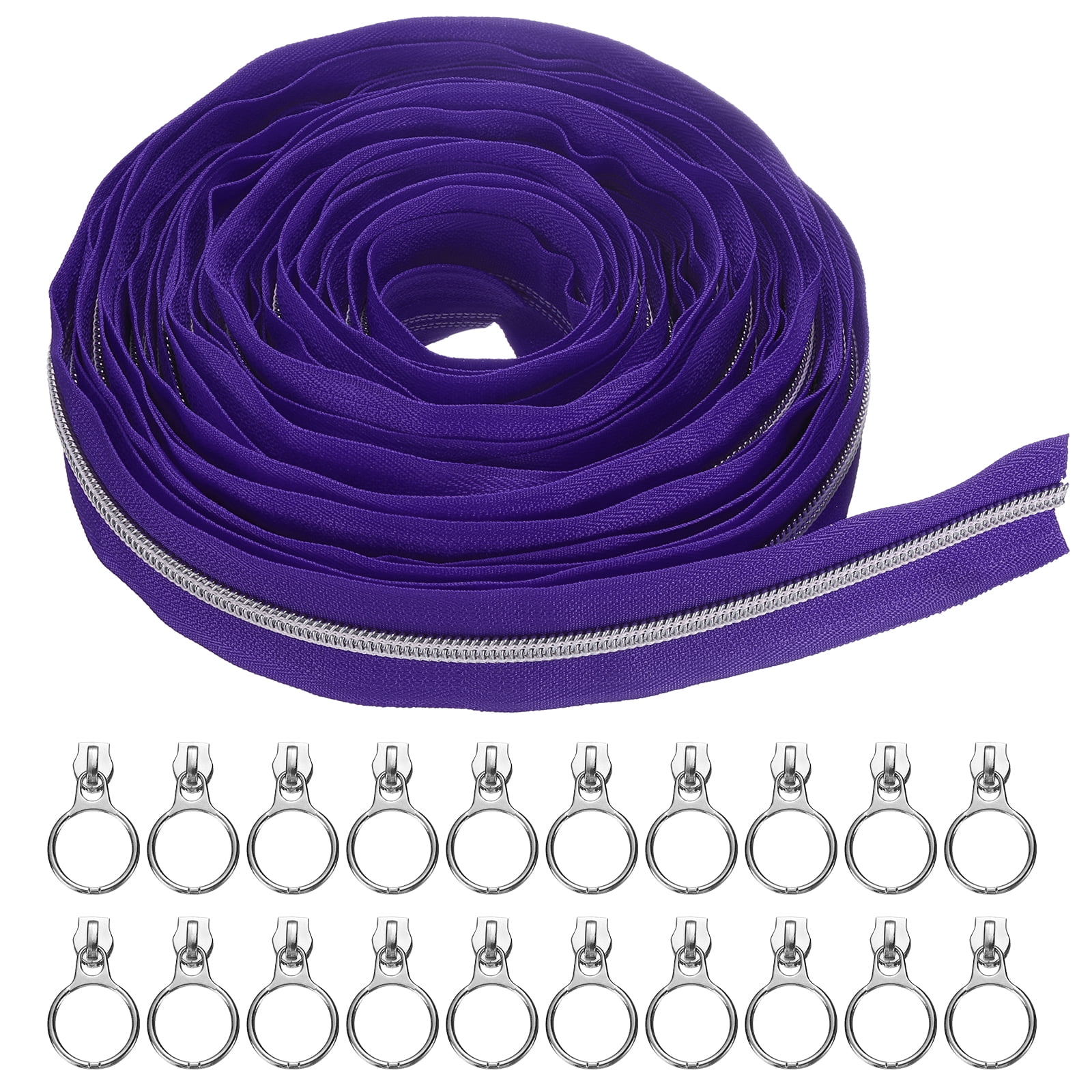 #5 10 Yards Nylon Coil Zippers, Bulk Coil Zipper by the Yards with 20pcs Silver Zippers Sliders for Diy Tailor Sewing Craft Bag Clothes, Purple