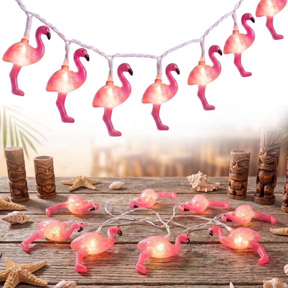5/10Ft Tropical Hawaiian LED String Lights, Plug-in Flamingo Pineapple Palm Tree Decor Lights for Summer Beach Pool Patio Party