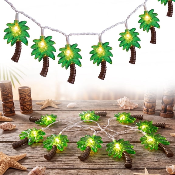 5/10Ft Tropical Hawaiian LED String Lights, Plug-in Flamingo Pineapple Palm Tree Decor Lights for Summer Beach Pool Patio Party