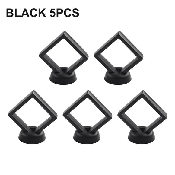 5/10Pcs 3D Floating Frame Holder Stand Box Clear Jewelry Ring Coin Display Case,Black 5Pcs