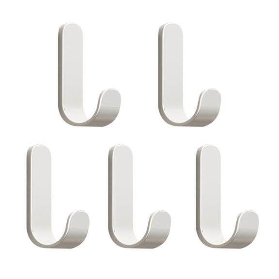 5/10Pcs Adhesive Hooks,Heavy Duty Hook,Wall Hanger for Hanging,Durable Metal Sticky J-Shaped Strip Hooks,for Home Bedroom Wall Hat, Coat, Picture, Backpack, Garage Tools Hanging(White-5pcs,2.4x1.2")