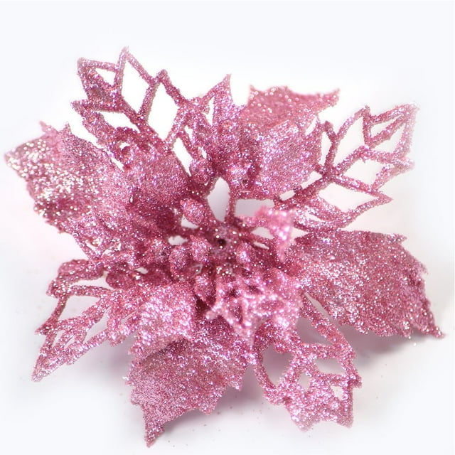 5/10X Christmas Large 10Cm Poinsettia Glitter Flower Tree Hanging Party