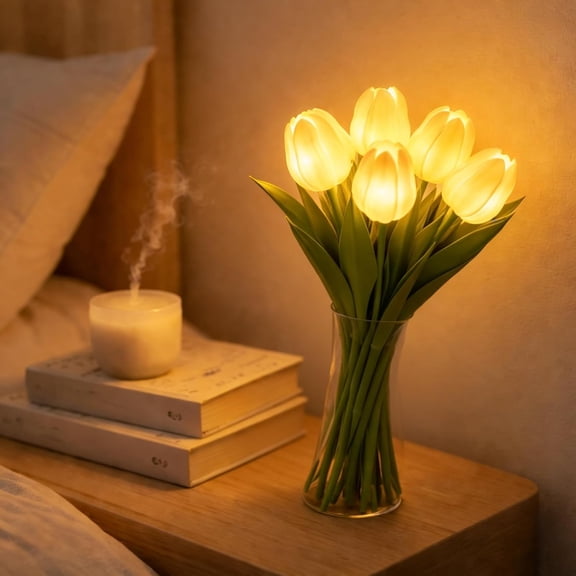 5/10pcs Radiant Romantic Tulip Night Light, PU Artificial Bouquet Bedside Lamp, Flowers Decorative Mood Decorative Lamps, for Bedroom, Home Decor, Gift