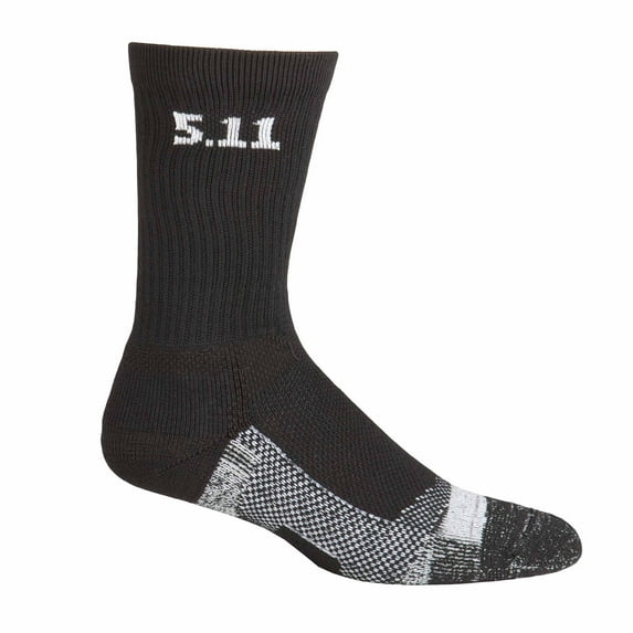 5.11 Tactical Level I 6-Inch Socks, Multi-Polyester Construction, Moisture-Wicking, Black, L, Style 59047