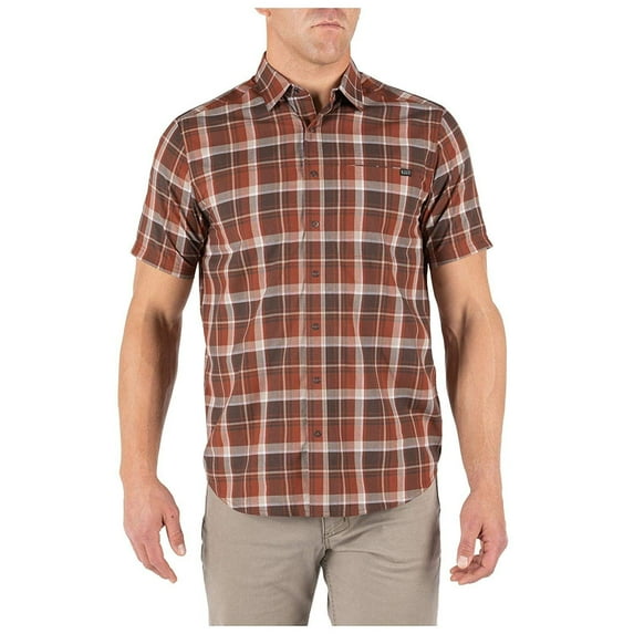 5.11 Tactical Men's Poly-Cotton Hunter Plaid Short Sleeve Shirt, Mahogany Plaid, X-Large, Style 71374