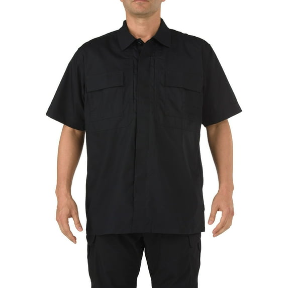 5.11 Work Gear Men's TDU Short Sleeve Polo Shirt, Breathable Fabric, Teflon Finish, Black, Medium, Style 71339