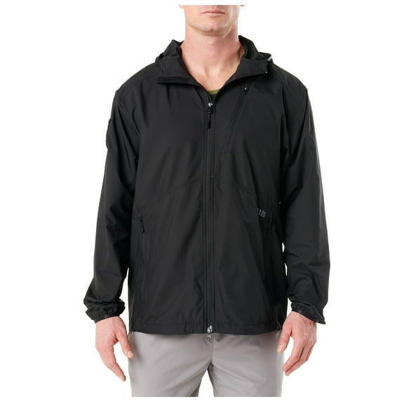 5.11 Work Gear Cascadia Windbreaker Packable Hooded Jacket, Lightweight Polyester, Black, 3X-Large, Style 48339