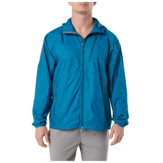 5.11 Work Gear Cascadia Windbreaker Packable Hooded Jacket, Lightweight Polyester, Lake, Large, Style 48339