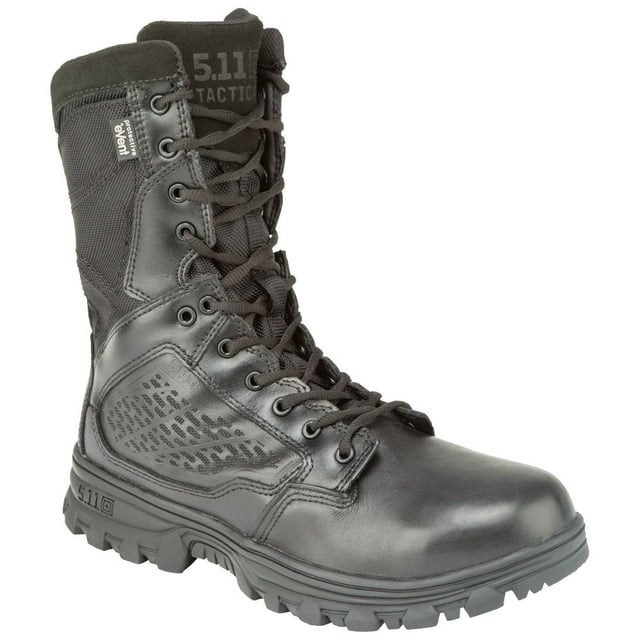 5.11 Work Gear EVO 8-Inch Waterproof Boots, Side Zip Access, Full-Length EVA Midsole, Black, 7/Regular, Style 12312