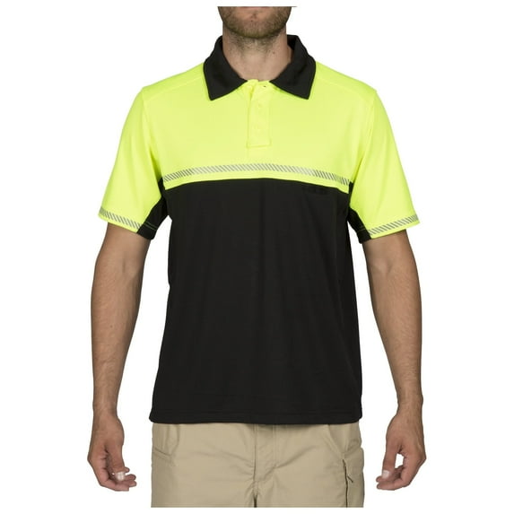 5.11 Work Gear Men's Bike Patrol Short Sleeve Polo Shirt, Jersey Knit Polyester, High Vis Yellow, 2X-Large, Style 71322