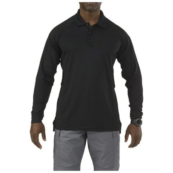 5.11 Work Gear Men's Performance Long Sleeve Polo Shirt, 100% Polyester, SmartWeave Fabric, Black, Large, Style 72049