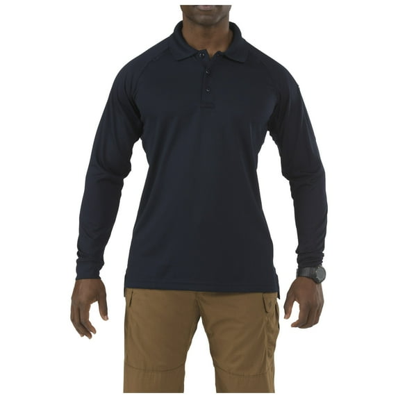 5.11 Work Gear Men's Performance Long Sleeve Polo Shirt, 100% Polyester, SmartWeave Fabric, Dark Navy, Small, Style 72049