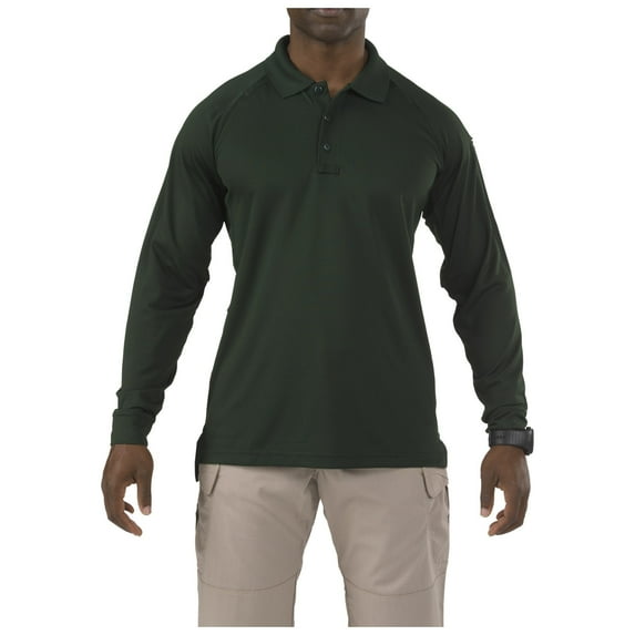 5.11 Work Gear Men's Performance Long Sleeve Polo Shirt, 100% Polyester, SmartWeave Fabric, L.E. Green, Large, Style 72049