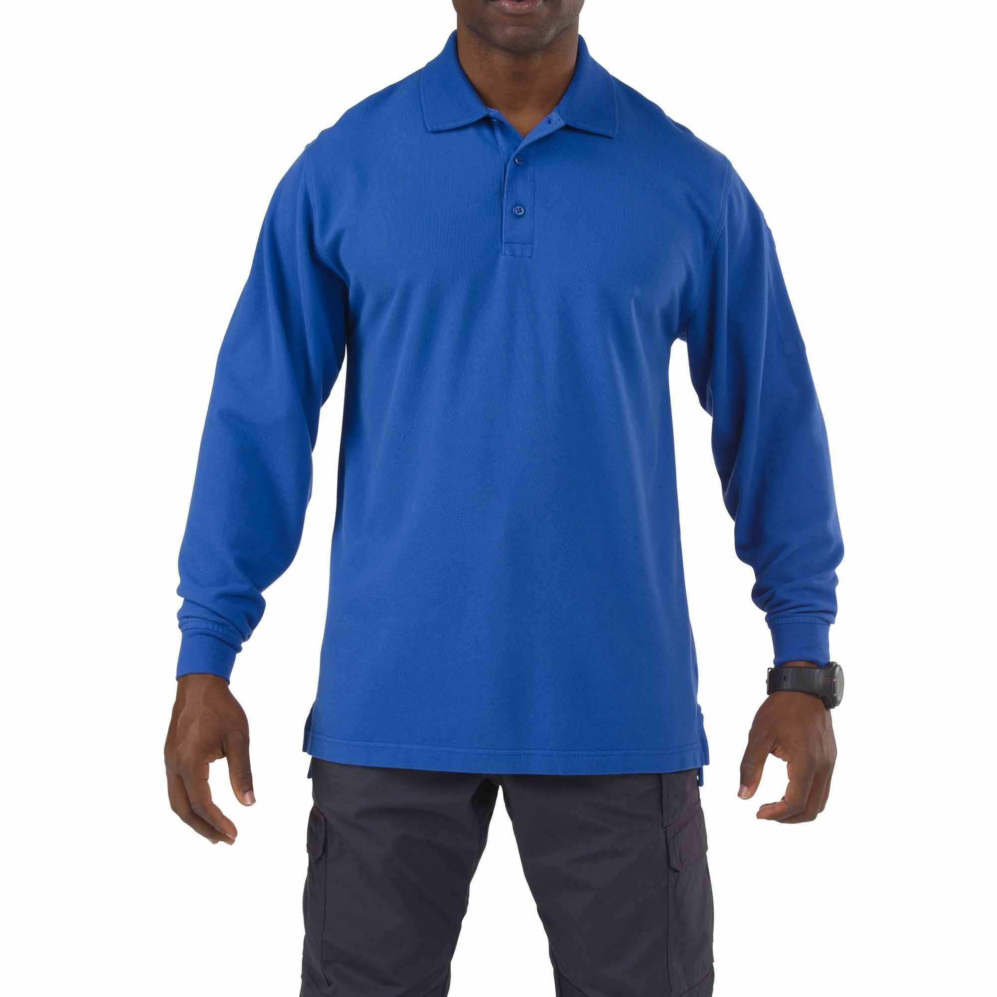 5.11 Work Gear Men's Professional Long Sleeve Polo Shirt, Cotton Pique  Knit, Reinforced Seams, Academy Blue, 2X-Large, Style 42056 