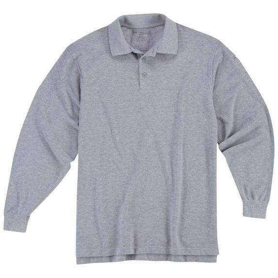 5.11 Work Gear Men's Professional Long Sleeve Polo Shirt, Cotton Pique Knit, Reinforced Seams, Heather Grey, X-Large, Style 42056