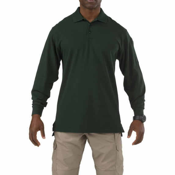 5.11 Work Gear Men's Professional Long Sleeve Polo Shirt, Cotton Pique Knit, Reinforced Seams, L.E. Green, X-Large, Style 42056