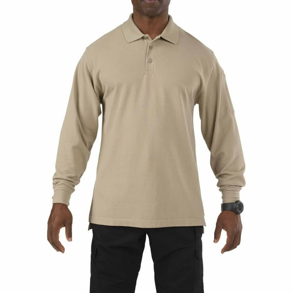 5.11 Work Gear Men's Professional Long Sleeve Polo Shirt, Cotton Pique Knit, Reinforced Seams, Silver Tan, 3X-Large, Style 42056