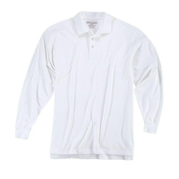 5.11 Work Gear Men's Professional Long Sleeve Polo Shirt, Cotton Pique Knit, Reinforced Seams, White, X-Small, Style 42056