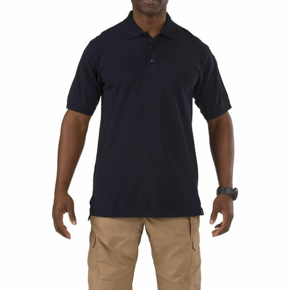 5.11 Work Gear Men's Professional Short Sleeve Polo Shirt, Cotton Fabric, Wrinkle-Resistant, Dark Navy, Large, Style 41060