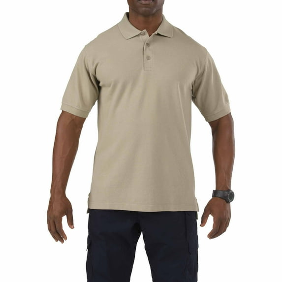 5.11 Work Gear Men's Professional Short Sleeve Polo Shirt, Cotton Fabric, Wrinkle-Resistant, Silver Tan, Medium, Style 41060