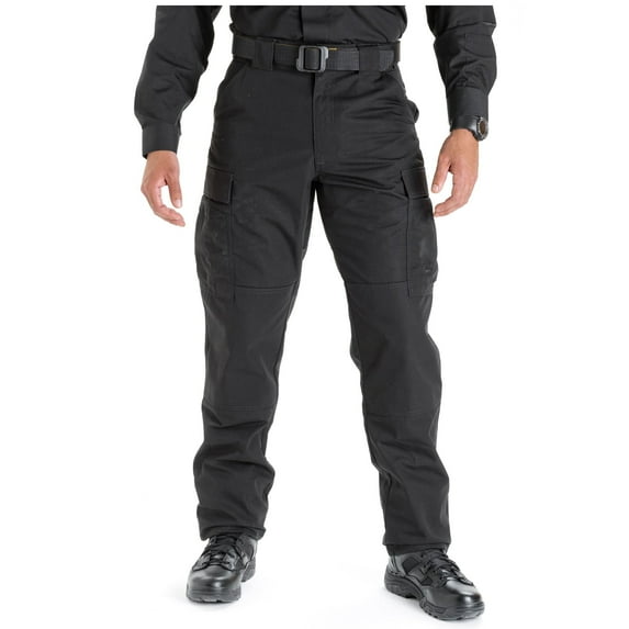 5.11 Work Gear Men's Ripstop TDU Work Pants, Adjustable Waistband, Lightweight Bottom, Black, 2X-Large, Long, Style 74003