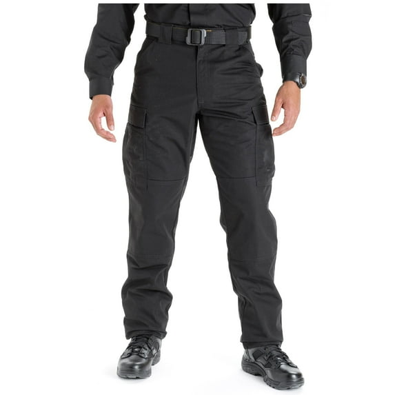 5.11 Work Gear Men's Ripstop TDU Work Pants, Adjustable Waistband, Lightweight Bottom, Black, X-Large/Short, Style 74003ABR