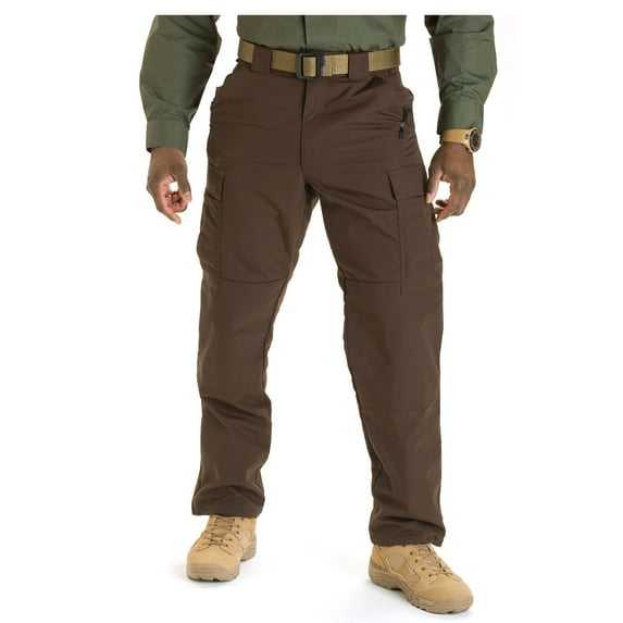 5.11 Work Gear Men's Ripstop TDU Work Pants, Adjustable Waistband, Lightweight Bottom, Brown, 2X-Large, Short, Style 74003