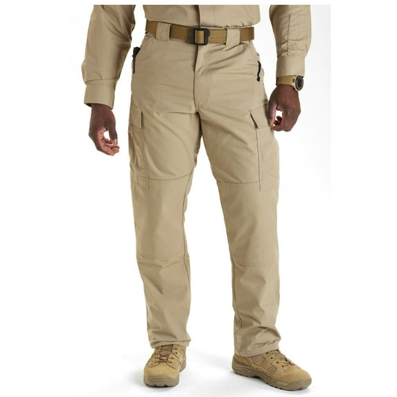 5.11 Work Gear Men's Ripstop TDU Work Pants, Adjustable Waistband, Lightweight Bottom, TDU Khaki, Small, Long, Style 74003