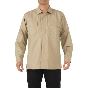 5.11 Work Gear Men's TDU Long Sleeve Shirt, Poly-Cotton Ripstop Fabric, Teflon Treated, TDU Khaki, 4X-Large/Regular, Style 72002