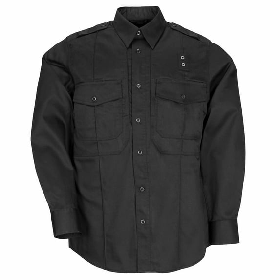 5.11 Work Gear Men's Twill PDU Class B Long Sleeve Shirt, Polycotton, Teflon Finish, Black, Large, Short, Style 72345