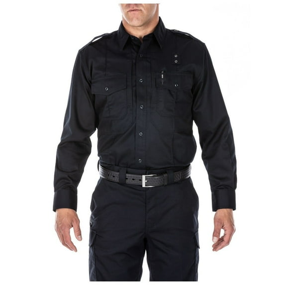 5.11 Work Gear Men's Twill PDU Class B Long Sleeve Shirt, Polycotton, Teflon Finish, Midnight Navy, Medium, Short, Style 72345