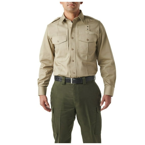 5.11 Work Gear Men's Twill PDU Class B Long Sleeve Shirt, Polycotton, Teflon Finish, Silver Tan, Large, Tall, Style 72345