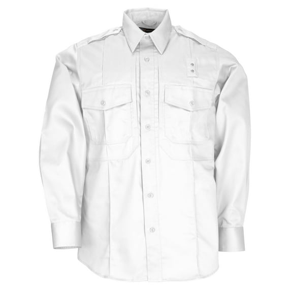 5.11 Work Gear Men's Twill PDU Class B Long Sleeve Shirt, Polycotton, Teflon Finish, White, Medium, Regular, Style 72345