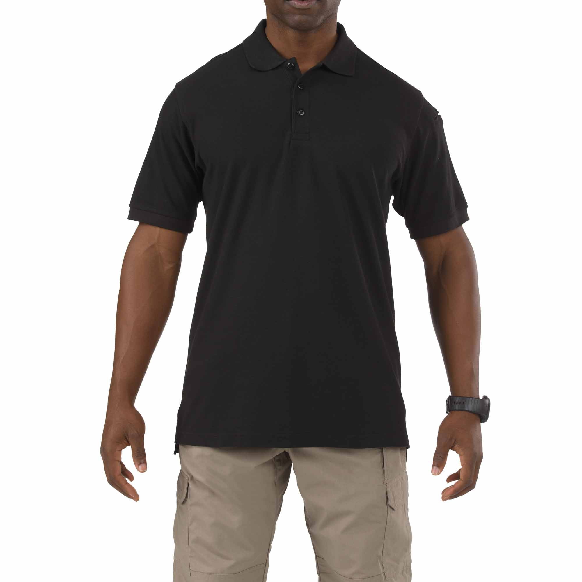 5.11 Work Gear Men's Utility Short Sleeve Polo Shirt, Poly-Cotton Fabric,  Wrinkle Resistant, Black, X-Large, Style 41180 