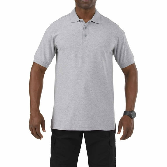 5.11 Work Gear Men's Utility Short Sleeve Polo Shirt, Poly-Cotton Fabric, Wrinkle Resistant, Heather Grey, Small, Style 41180
