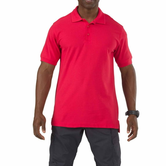 5.11 Work Gear Men's Utility Short Sleeve Polo Shirt, Poly-Cotton Fabric, Wrinkle Resistant, Range Red, Small, Style 41180