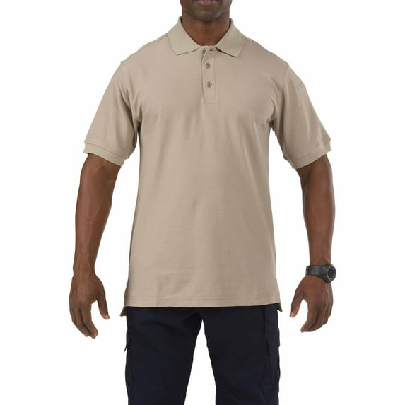 5.11 Work Gear Men's Utility Short Sleeve Polo Shirt, Poly-Cotton Fabric, Wrinkle Resistant, Silver Tan, X-Small, Style 41180