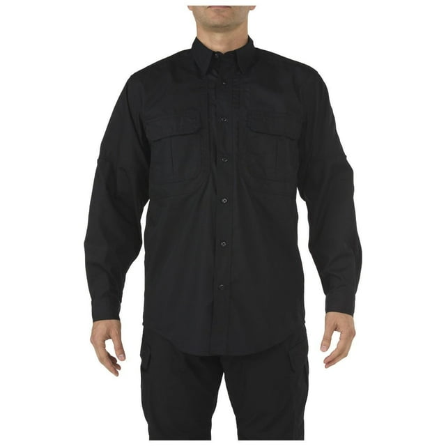 5.11 Work Gear Professional Men's Long Sleeve Shirt with Pockets, Taclite Pro, Black, Small, Style 72175ABR