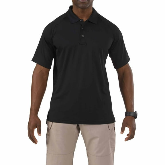 5.11 Work Gear Men's Performance Short Sleeve Polo Shirt, Moisture-Wicking Polyester, Black, 3X-Large, Style 71049
