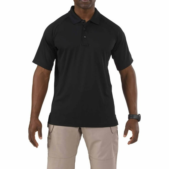 5.11 Work Gear Men's Performance Short Sleeve Polo Shirt, Moisture-Wicking Polyester, Black, Medium, Style 71049
