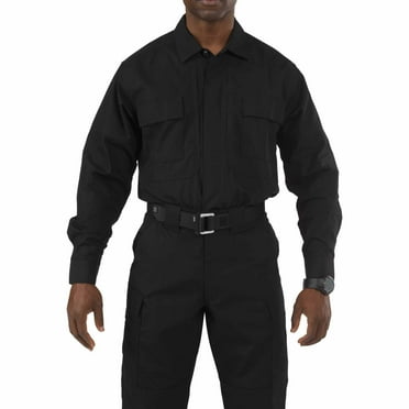 5.11 Work Gear Taclite Polyester-Cotton Ripstop Fabric TDU Long Sleeve Shirt, Black, X-Large, Style 72054