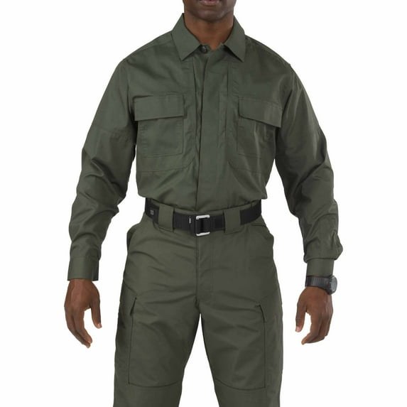 5.11 Work Gear Taclite Polyester-Cotton Ripstop Fabric TDU Long Sleeve Shirt, TDU Green, Medium, Style 72054