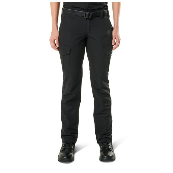 5.11 Work Gear Women's Fast-Tac Cargo Professional Uniform Pants, Polyester Ripstop, Black, 4 Long, Style 64419