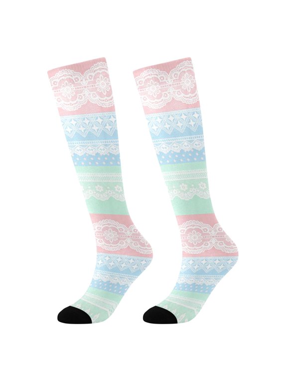5-11year Womens Casual Knee High Socks DIY Cute Fashion Socks,Colorful Patterns Printed