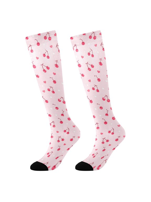 5-11year Womens Casual Knee High Socks DIY Cute Fashion Socks,Sketch Cherry Printed