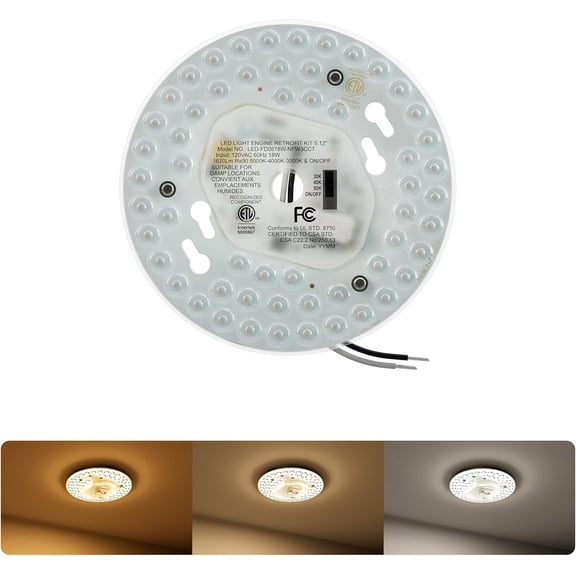 5.12" Dimmable LED Light Engine Retrofit Kit: 120V, 3CCT, CRI90, 1620LM, 18W Magnetic or Screw Mount Ceiling Fan Light Replacement Module for Flush Mount & Pendant Lights, ETL, 1 Pack