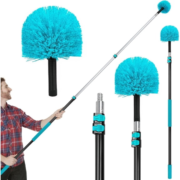 5-12 FT Spider Web Brush with Pole, Cobweb Duster with Extension Pole for Outdoor & Indoor Cleaning, Telescopic Long Duster for High Ceilings 20 Ft Reach