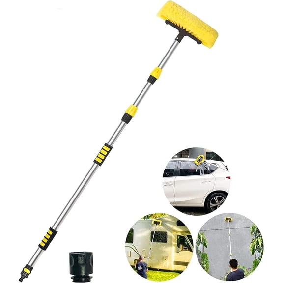 5-12 Foot (20 ft Reach) Car Wash Brush with 12-Inch Soft Bristle, On/Off Switch Telescopic Car Truck Boat Washing Brush with Hose Attachment for Cleaning RVs, House Siding, Floors and More!