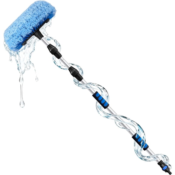 5-12 Foot (20ft Reach) Car Wash Brush with 12-Inch Soft Bristle, On/Off Switch Telescopic Car Truck Boat Washing Brush with Hose Attachment for Cleaning RVs, House Siding, Floors and More!
